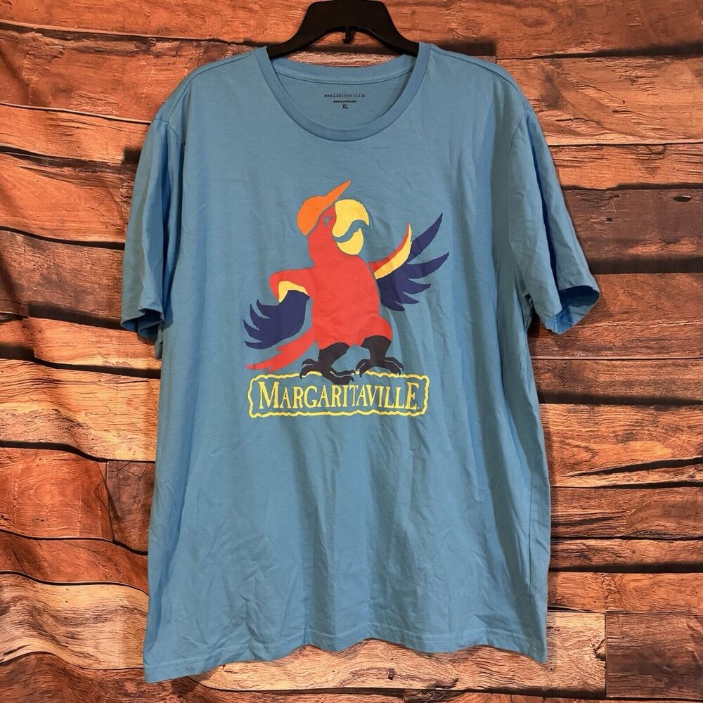 Margaritaville Mens XL Blue Parrot Graphic T-Shirt Jimmy Buffett Beach Tee
